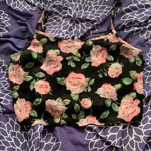 black, floral crop top